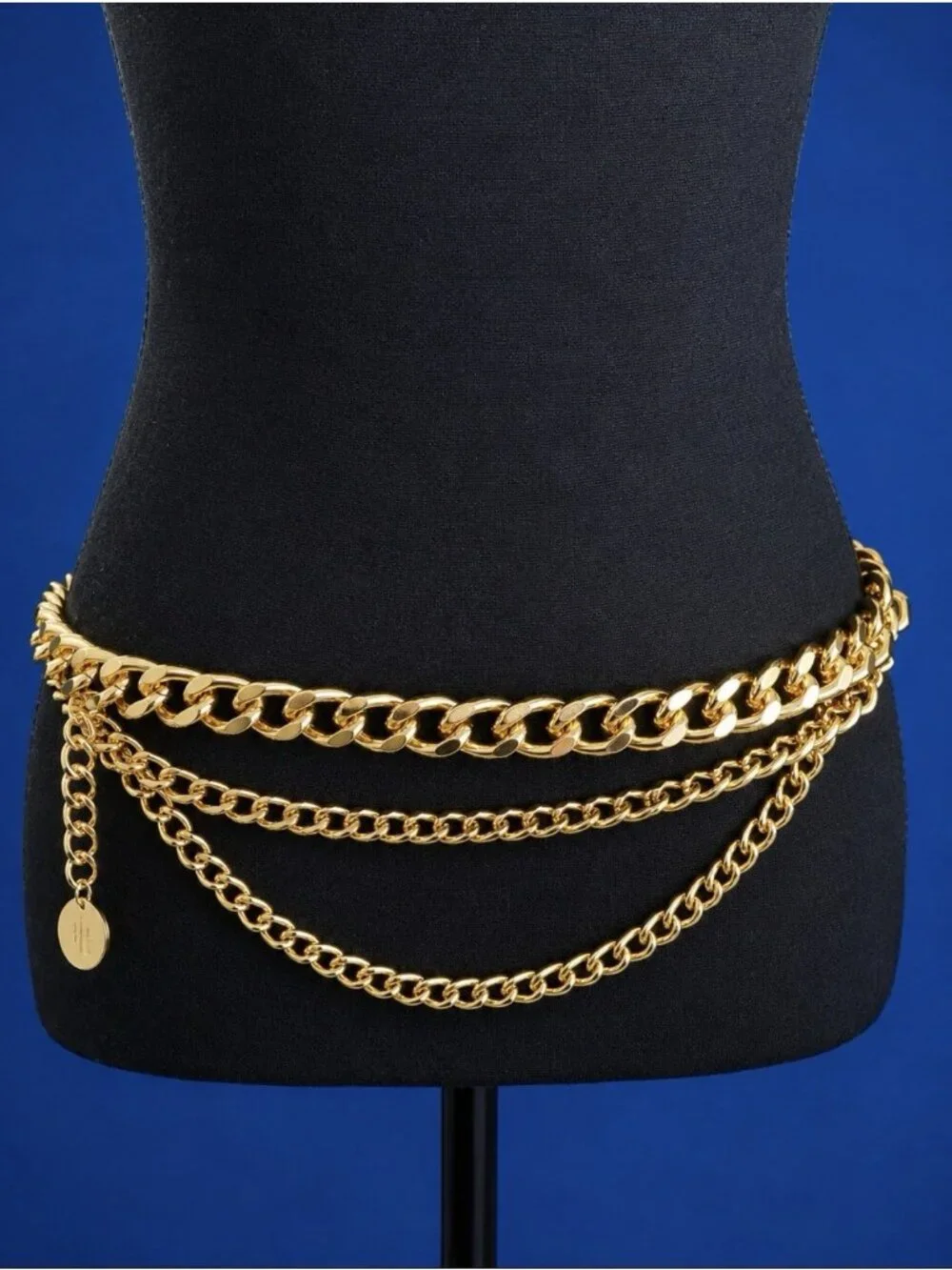 Belt Long Rope Link Chain Shiny Goldtone Adjustable 3 Layer Women's Y2K 33